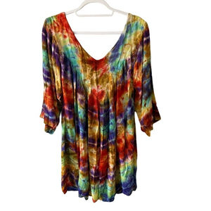 Source Unknown Red Orange Sundress V-Neck Bell Sleeve Mini Y2K Festival Size M L